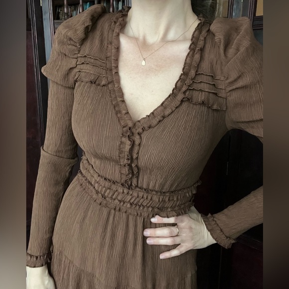 Moon River Midi Maxi long sleeve Brown Dress. XS - Picture 2 of 6